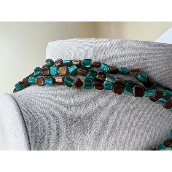 Beaded Necklace with Turquoise Colored and Brown Stones - Picture 6 of 8